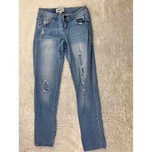 Jolt Size 1 Womens Juniors Jeans Low Rise Light Wash Skinny Rip Torn Dis…